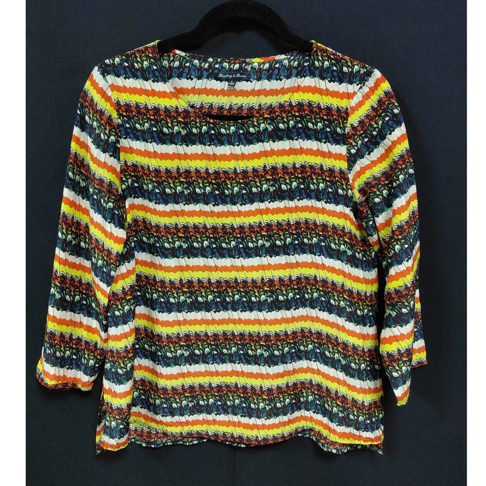 Broadway & Broome Silk Striped Top Multicolor 3/4 Sleeve Crew Neck Women Size S